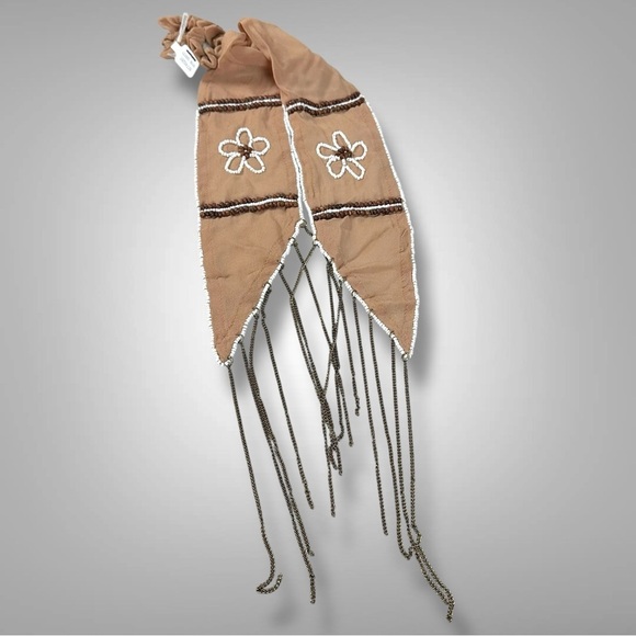 Free People Riley Pony Scarf Western Bohemian Beaded Chain Fringe Hair Tie NWT - Picture 5 of 15